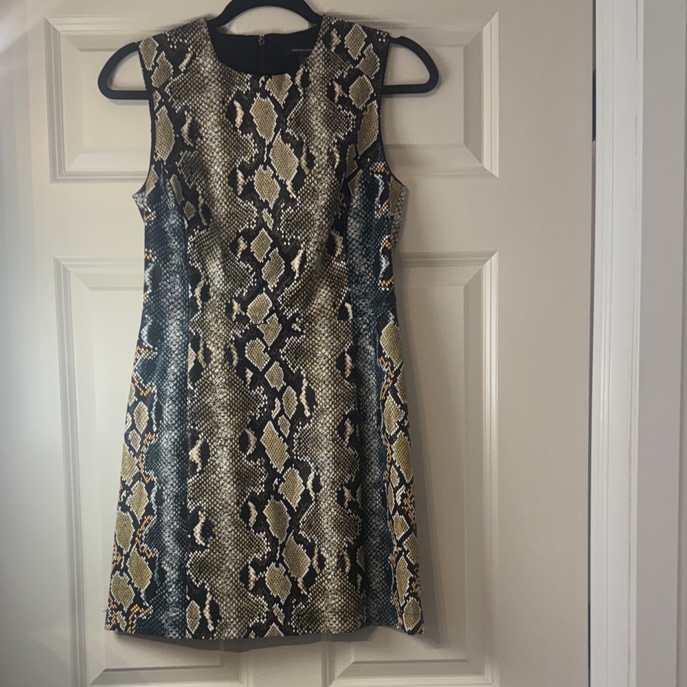 French Connection Snake Print Mini Dress - Black, Cream, Tan